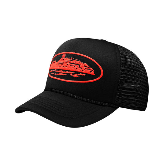 Corteiz Alcatraz Trucker Hat – Red / Black
