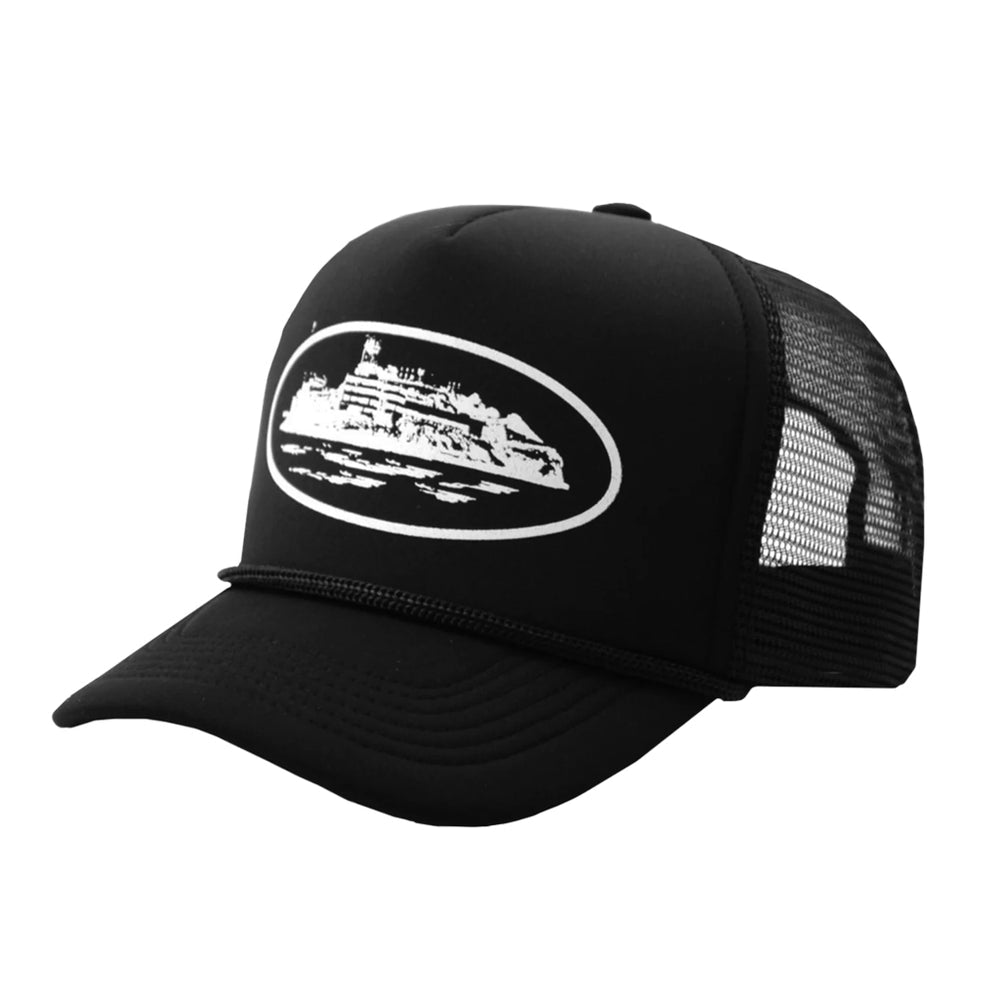 Corteiz Alcatraz Trucker Hat – White / Black