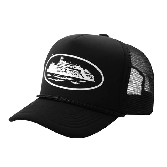 Corteiz Alcatraz Trucker Hat – White / Black